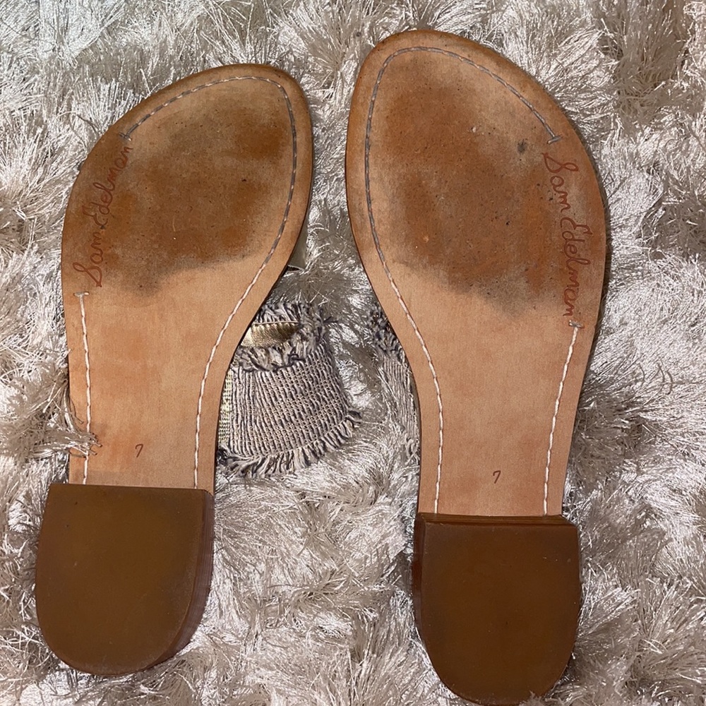 Jeni Metallic Leather & Fringe Slide Sandals - Picture 5 of 11
